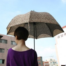 2중 호피무늬패턴 장우산 - 브라운